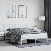 vidaXL Metal Bed Frame with Headboard White 59.1