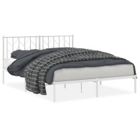 vidaXL Metal Bed Frame with Headboard White 59.1