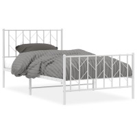 vidaXL Metal Bed Frame with Headboard and Footboard聽White 39.4