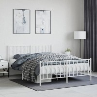 vidaXL Metal Bed Frame with Headboard and Footboard聽White 59.1