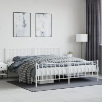 vidaXL Metal Bed Frame with Headboard and Footboard聽White 76