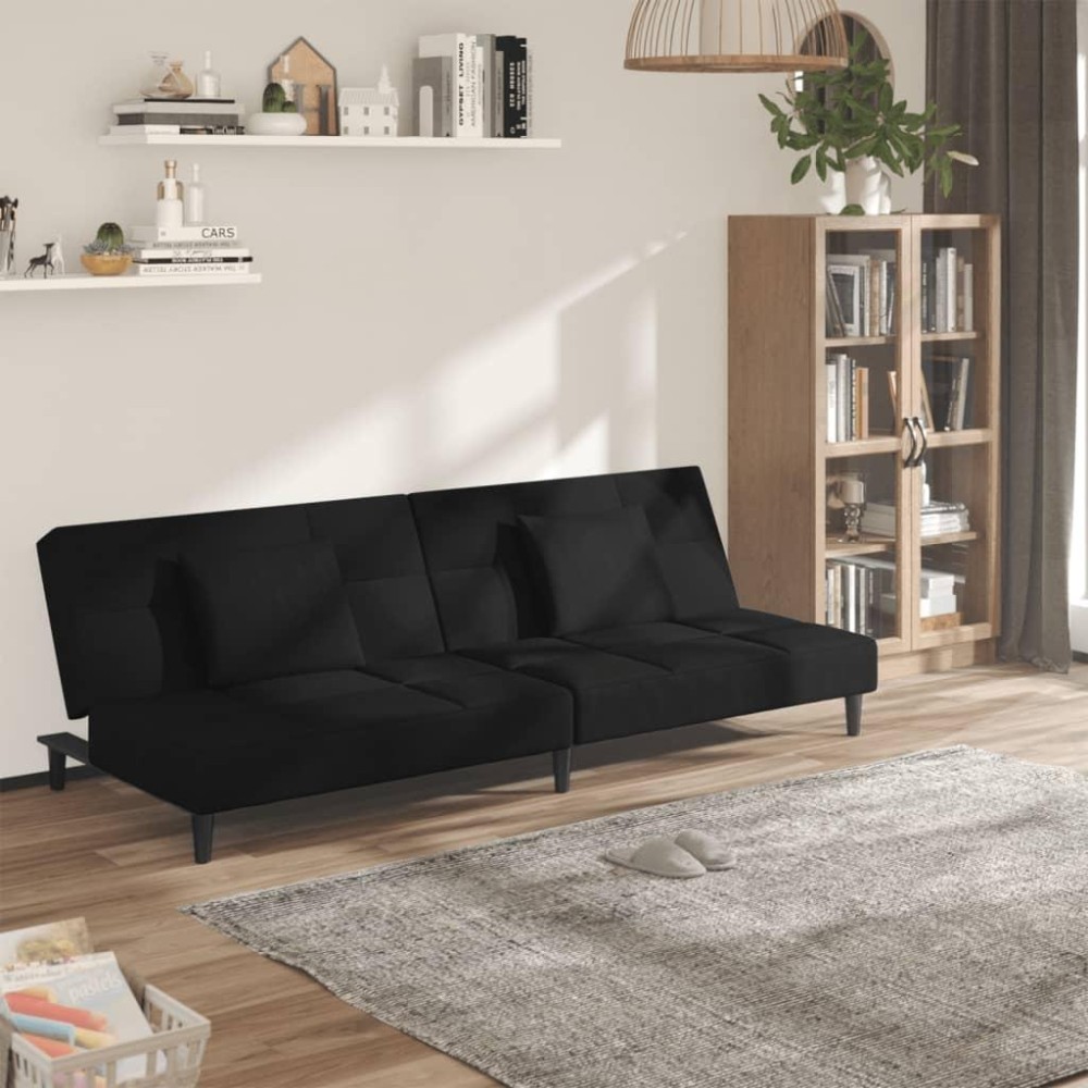 vidaXL 2-Seater Sofa Bed with Two Pillows Black Velvet