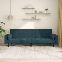 vidaXL 2-Seater Sofa Bed with Two Pillows Blue Velvet