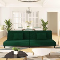 vidaXL 2-Seater Sofa Bed with Two Pillows Dark Green Velvet