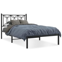 vidaXL Metal Bed Frame with Headboard Black 39.4