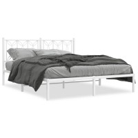 vidaXL Metal Bed Frame with Headboard White 59.1