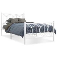 vidaXL Metal Bed Frame with Headboard and Footboard White 39.4