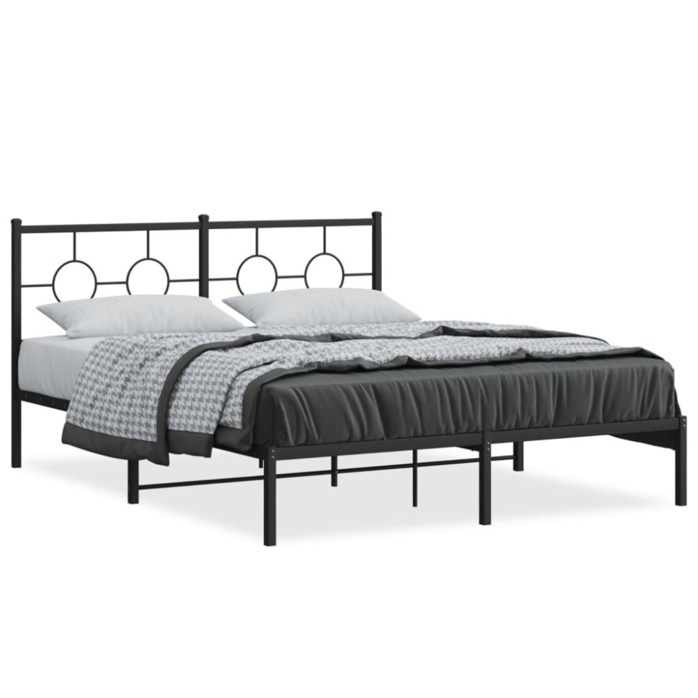 Vidaxl Metal Bed Frame With Headboard Black 59.1X78.7