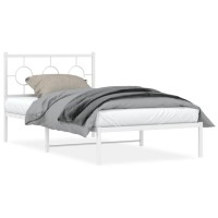 vidaXL Metal Bed Frame with Headboard White 39.4