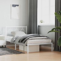 vidaXL Metal Bed Frame with Headboard White 39.4