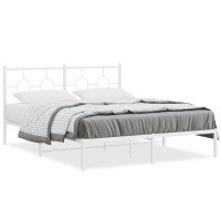 Vidaxl Metal Bed Frame With Headboard White 59.1X78.7