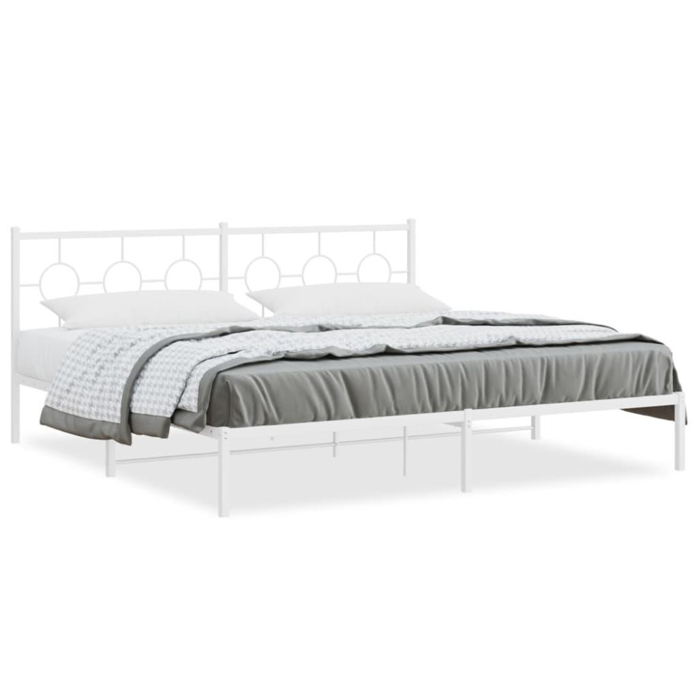 Vidaxl Metal Bed Frame With Headboard White 76X79.9 King