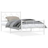 Vidaxl Metal Bed Frame With Headboard And Footboard White 39.4X78.7