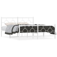 Vidaxl Metal Bed Frame With Headboard And Footboard White 59.1X78.7