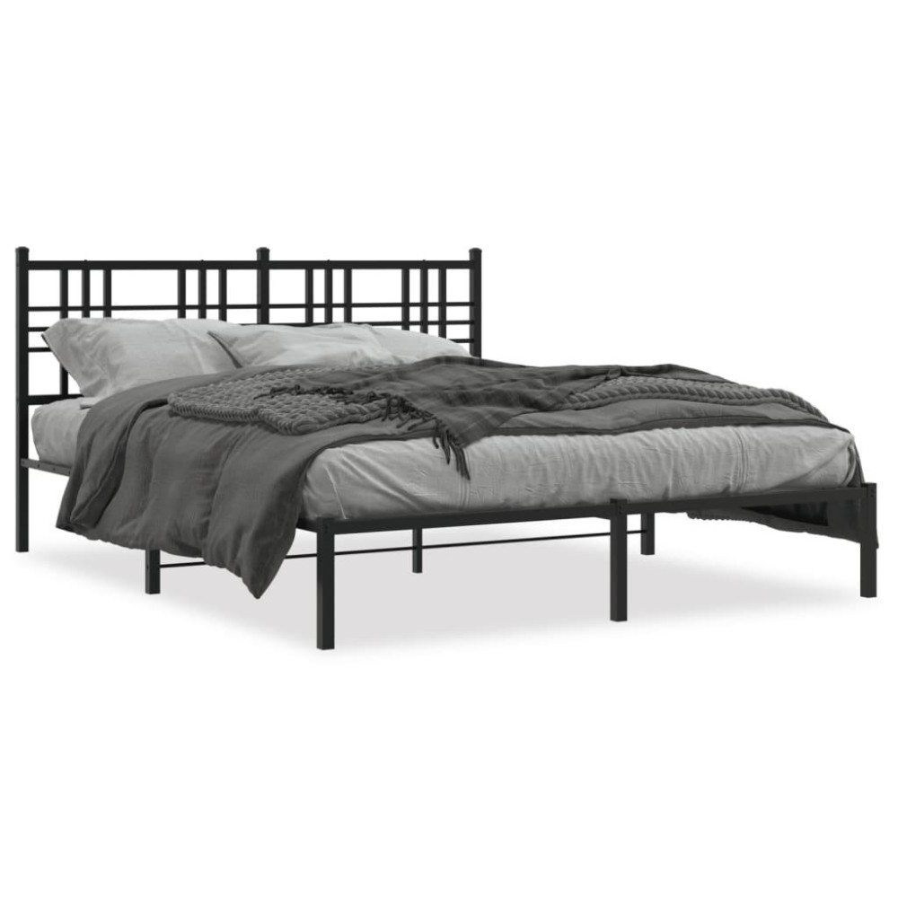 Vidaxl Metal Bed Frame With Headboard Black 59.1X78.7