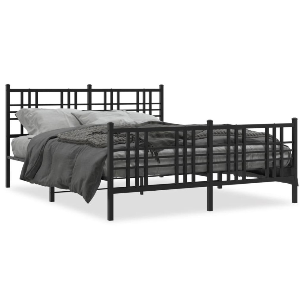 Vidaxl Metal Bed Frame With Headboard And Footboard Black 59.1X78.7