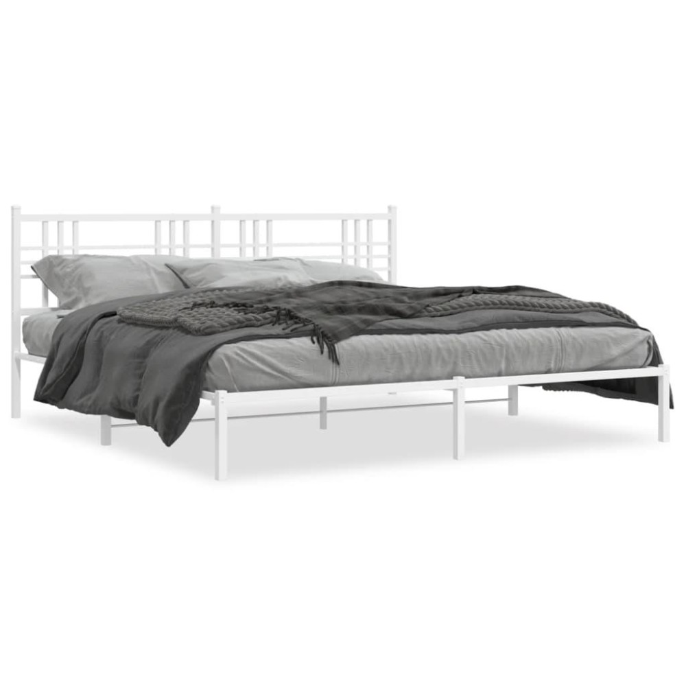 Vidaxl Metal Bed Frame With Headboard White 76X79.9 King