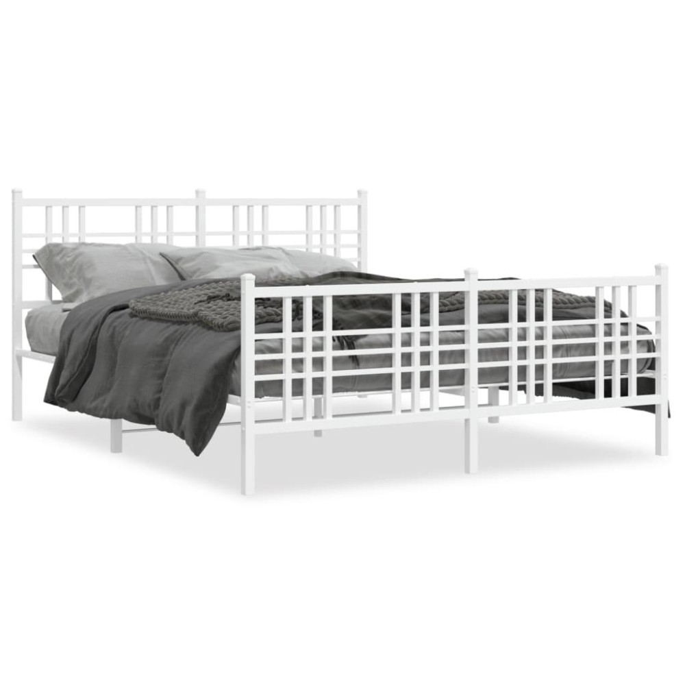 Vidaxl Metal Bed Frame With Headboard And Footboard White 59.1X78.7