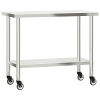 Vidaxl Kitchen Work Table With Wheels 43.3X21.7X33.5 Stainless Steel