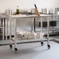Vidaxl Kitchen Work Table With Wheels 43.3X21.7X33.5 Stainless Steel