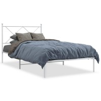 vidaXL Metal Bed Frame with Headboard White 39.4