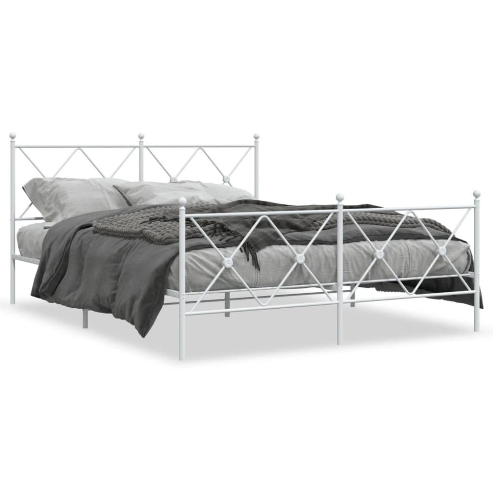 vidaXL Metal Bed Frame with Headboard and Footboard White 59.1