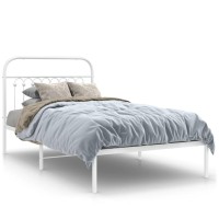 vidaXL Metal Bed Frame with Headboard White 39.4