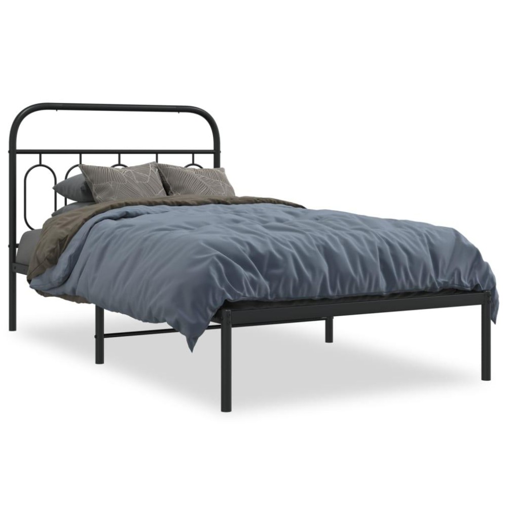 vidaXL Metal Bed Frame with Headboard Black 39.4