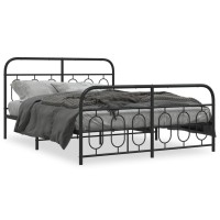 vidaXL Metal Bed Frame with Headboard and Footboard Black 59.1