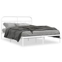 vidaXL Metal Bed Frame with Headboard White 59.1