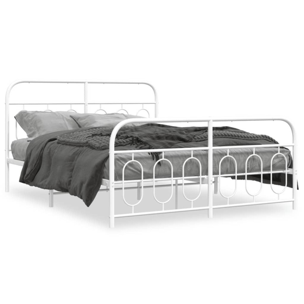 vidaXL Metal Bed Frame with Headboard and Footboard White 59.1