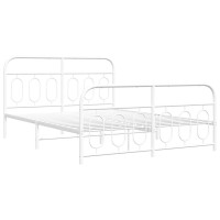 vidaXL Metal Bed Frame with Headboard and Footboard White 59.1