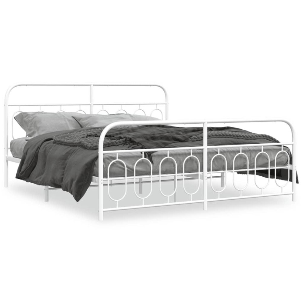 vidaXL Metal Bed Frame with Headboard and Footboard White 76