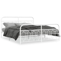 vidaXL Metal Bed Frame with Headboard and Footboard White 76