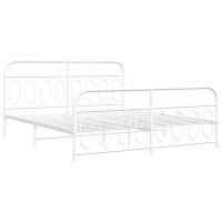 vidaXL Metal Bed Frame with Headboard and Footboard White 76