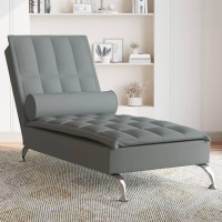 vidaXL Massage Chaise Lounge with Bolster Dark Gray Fabric