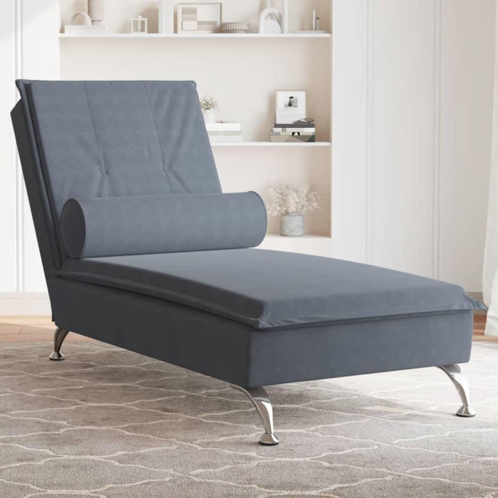 vidaXL Massage Chaise Lounge with Bolster Dark Gray Velvet