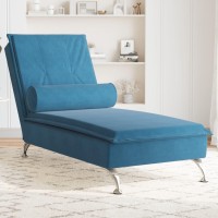 vidaXL Massage Chaise Lounge with Bolster Blue Velvet