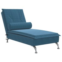 vidaXL Massage Chaise Lounge with Bolster Blue Velvet