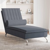 vidaXL Massage Chaise Lounge with Bolster Dark Gray Velvet