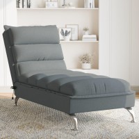 vidaXL Massage Chaise Lounge with Cushions Dark Gray Fabric