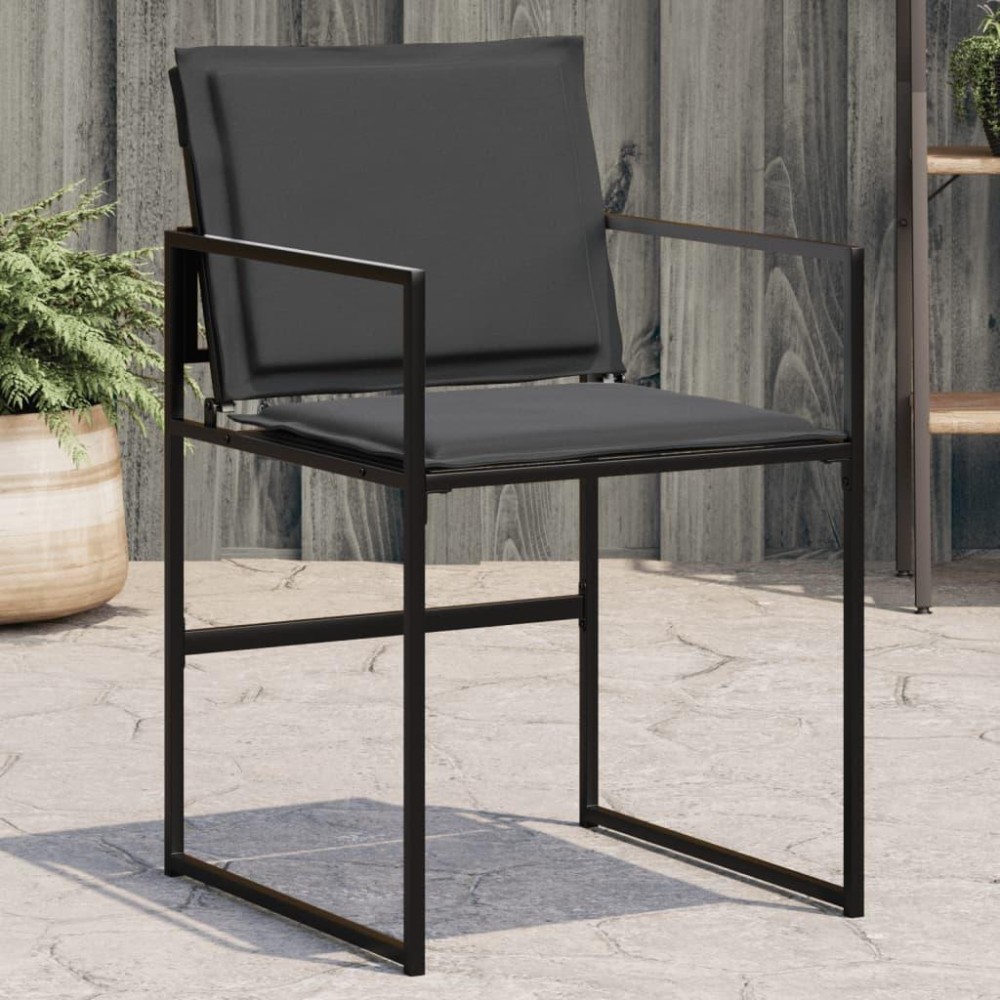 vidaXL Patio Chairs with Cushions 4 pcs Black Steel and Textilene