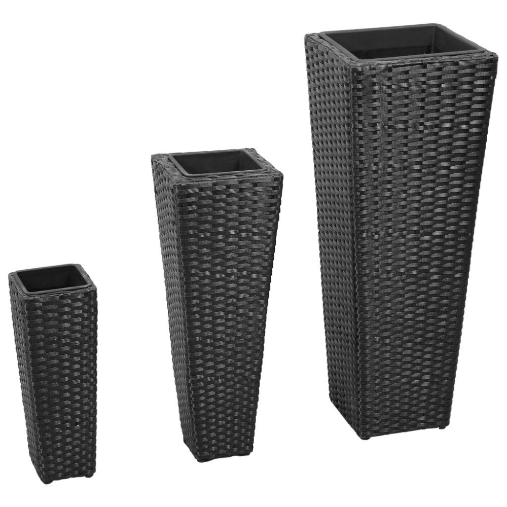 vidaXL Garden Raised Beds 3 pcs Poly Rattan Black