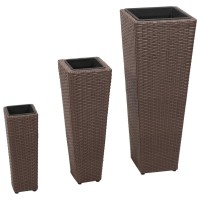 vidaXL Garden Raised Beds 3 pcs Poly Rattan Brown