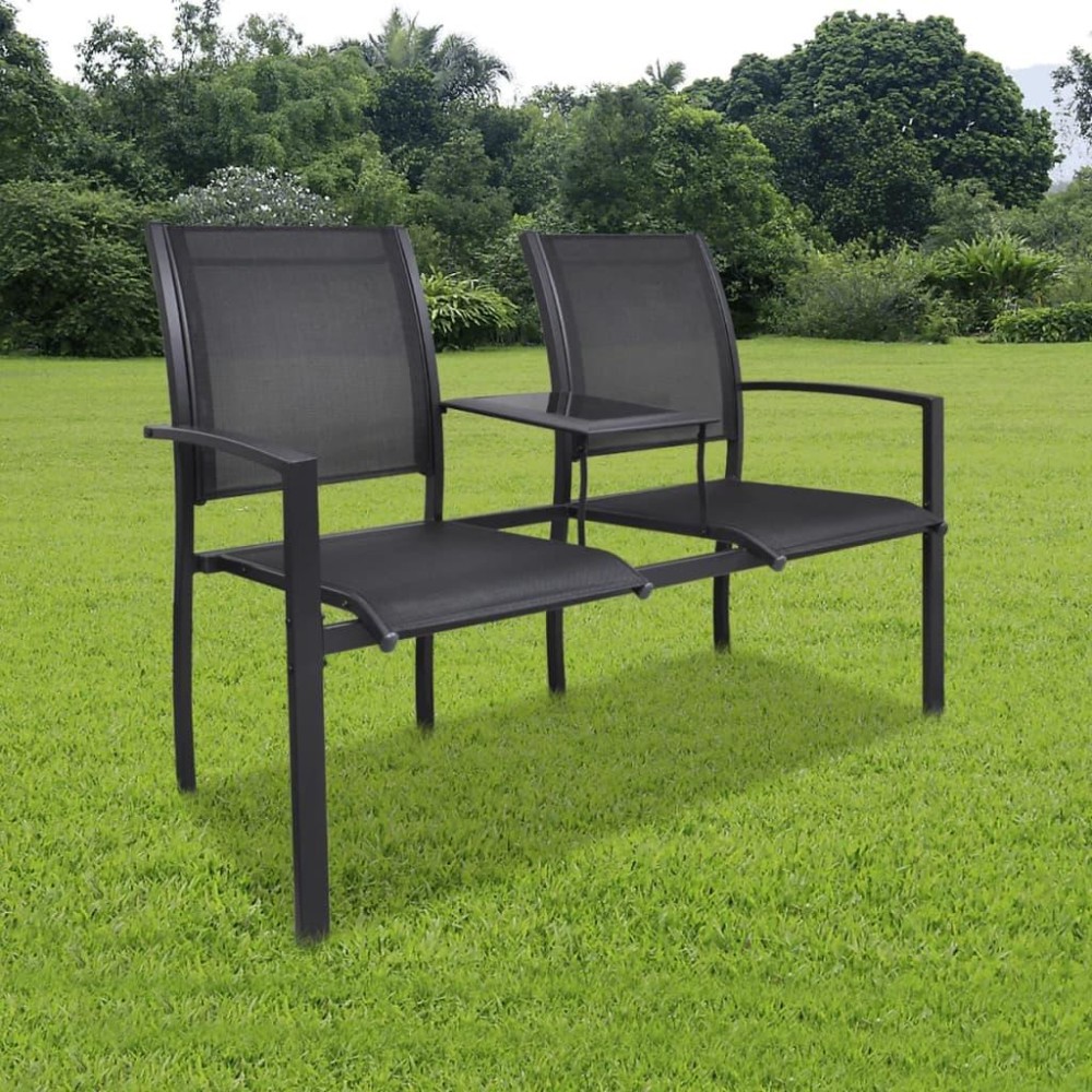 Vidaxl 2 Seater Patio Bench 51.6 Steel And Textilene Black