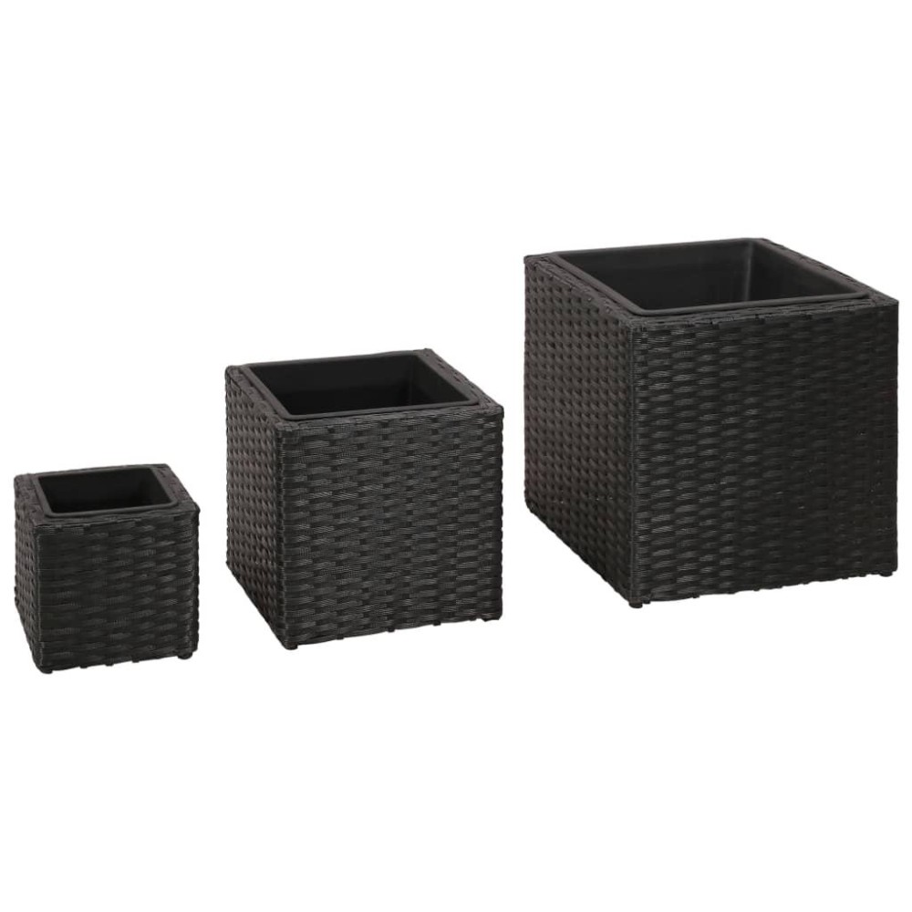 vidaXL Garden Raised Beds 3 pcs Poly Rattan Black