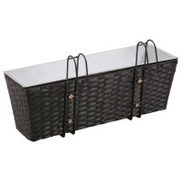 Balcony Hanging Rattan Planter Set 20 inch 2 pcs Black