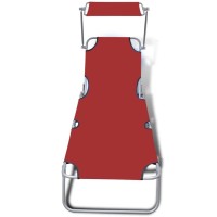 Vidaxl Folding Sun Lounger With Canopy Steel And Fabric Red