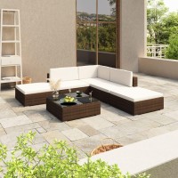 vidaXL 6 Piece Patio Lounge Set with Cushions Poly Rattan Brown