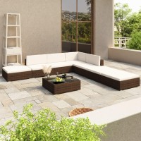 vidaXL 8 Piece Patio Lounge Set with Cushions Poly Rattan Brown